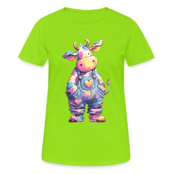 Vache pastel en salopette colorée - T-shirt respirant Femme - vert néon - Devant - AI Model Female 172 dark (172cm)