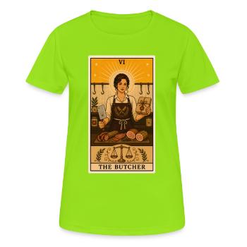 Boucher | Tarot du boucher - T-shirt respirant Femme - vert néon - Devant - AI Model Female 172 dark (172cm)