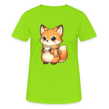 Cuddly fox with tea and scarf - Women's Breathable T-Shirt - neon green - Front - AI Model Female 172 dark (172cm)