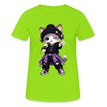 Lila K-Pop Singende Katze - Frauen T-Shirt atmungsaktiv - Neongrün - Vorne - AI Model Female 172 dark (172cm)