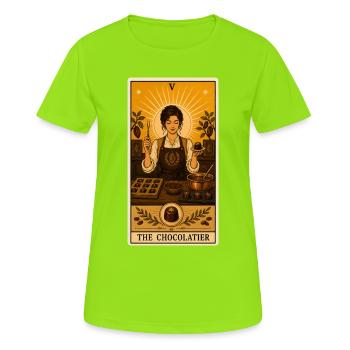 Chocolatière | Schokolade Pralinen Tarot - Frauen T-Shirt atmungsaktiv - Neongrün - Vorne - AI Model Female 172 dark (172cm)