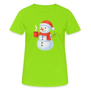 Bonhomme de neige avec écharpe et gobelet rouges - T-shirt respirant Femme - vert néon - Devant - AI Model Female 172 dark (172cm)