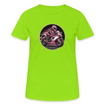 Pink Rider on Sport Motorcycle - Women's Breathable T-Shirt - neon green - Front - AI Model Female 172 dark (172cm)