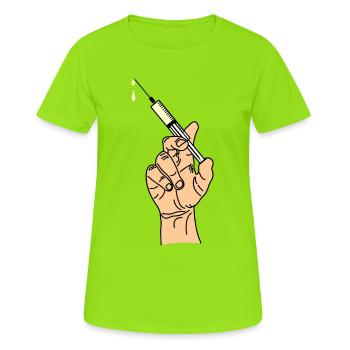 Hand mit Impfspritze 5 - Frauen T-Shirt atmungsaktiv - Neongrün - Vorne - AI Model Female 172 dark (172cm)
