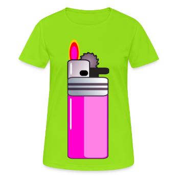 FIRE Feuerzeug - Frauen T-Shirt atmungsaktiv - Neongrün - Vorne - AI Model Female 172 dark (172cm)