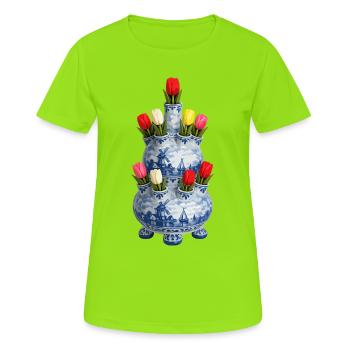 Motif du vase tulipe de Delft - T-shirt respirant Femme - vert néon - Devant - AI Model Female 172 dark (172cm)