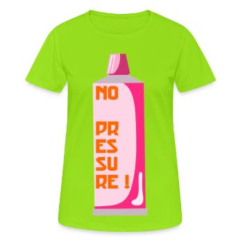 Kein Druck - Frauen T-Shirt atmungsaktiv - Neongrün - Vorne - AI Model Female 172 dark (172cm)