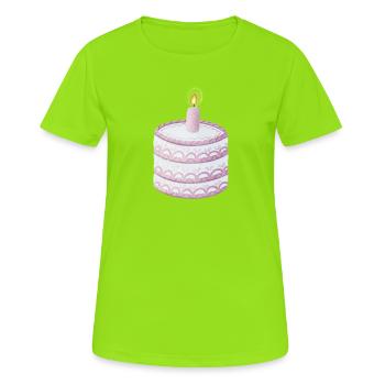 Gâteau d’anniversaire pastel avec bougie - T-shirt respirant Femme - vert néon - Devant - AI Model Female 172 dark (172cm)