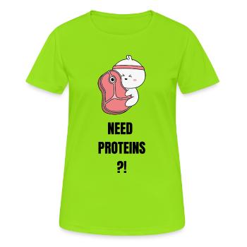 Need Proteins - Frauen T-Shirt atmungsaktiv - Neongrün - Vorne - AI Model Female 172 dark (172cm)