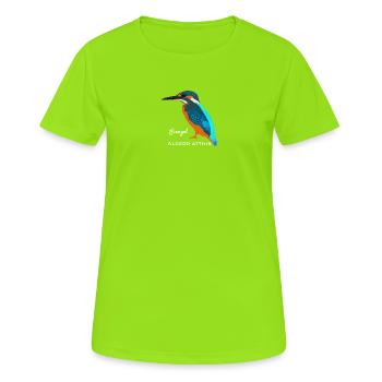 Eisvogel, wissenschaftliche / deutsche Bezeichnung - Frauen T-Shirt atmungsaktiv - Neongrün - Vorne - AI Model Female 172 dark (172cm)