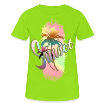 sunset Palmen Sommer - Frauen T-Shirt atmungsaktiv - Neongrün - Vorne - AI Model Female 172 dark (172cm)