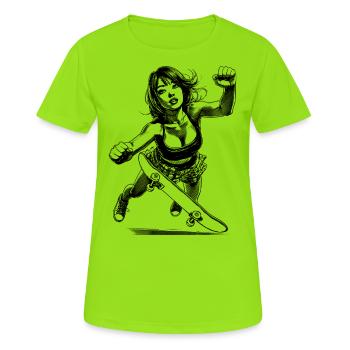 Crash & Rise – Skaterin T-Shirt - Frauen T-Shirt atmungsaktiv - Neongrün - Vorne - AI Model Female 172 dark (172cm)