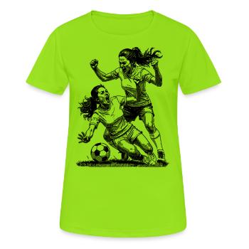 Zweikampf! Frauenfußball Shirt für Siegerinnen! - Frauen T-Shirt atmungsaktiv - Neongrün - Vorne - AI Model Female 172 dark (172cm)
