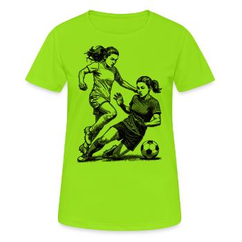 Duell auf dem Platz! Shirt für Fußballerinnen. - Frauen T-Shirt atmungsaktiv - Neongrün - Vorne - AI Model Female 172 dark (172cm)