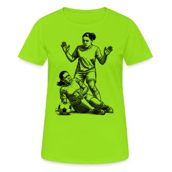 Foul beim Fußball! Frauenfußball mit Körpereinsatz - Frauen T-Shirt atmungsaktiv - Neongrün - Vorne - AI Model Female 172 dark (172cm)