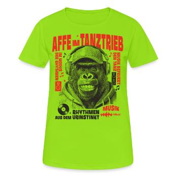 Groove Club Shirt: Gorilla im Open-Air Modus - Frauen T-Shirt atmungsaktiv - Neongrün - Vorne - AI Model Female 172 dark (172cm)