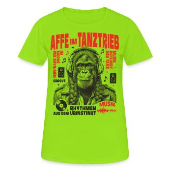 Chemise Funk Rock : Singe tressé dans une tempête de groove - T-shirt respirant Femme - vert néon - Devant - AI Model Female 172 dark (172cm)
