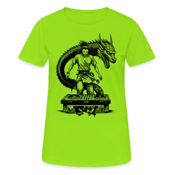 Chemise de samouraï : DJ manga avec table de mixage et dragon - T-shirt respirant Femme - vert néon - Devant - AI Model Female 172 dark (172cm)