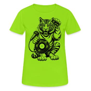 Schallplatten Comic Shirt: Tiger hebt die Tatze - Frauen T-Shirt atmungsaktiv - Neongrün - Vorne - AI Model Female 172 dark (172cm)