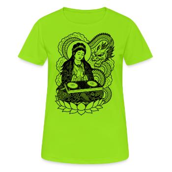 Geisha Shirt with DJ Booth: Meditation in Techno - Women's Breathable T-Shirt - neon green - Front - AI Model Female 172 dark (172cm)