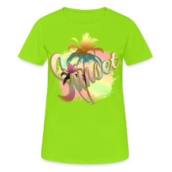 Sun, palm trees and holidays - Sunset - Women's Breathable T-Shirt - neon green - Front - AI Model Female 172 dark (172cm)
