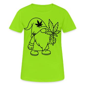 Süßer Hanf Gnom/Zwerg mit Cannabisblatt - Frauen T-Shirt atmungsaktiv - Neongrün - Vorne - AI Model Female 172 dark (172cm)