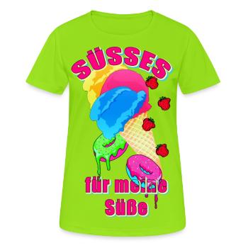 BONBONS pour ma glace sucrée glace beignet fraises - T-shirt respirant Femme - vert néon - Devant - AI Model Female 172 dark (172cm)