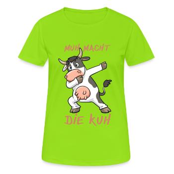 Lustige Dabbing Kuh Muh macht die Kuh Design - Women's Breathable T-Shirt - neon green - Front - AI Model Female 172 dark (172cm)
