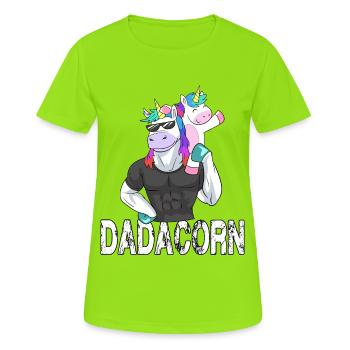 Dadacorn Papa Einhorn Training Gym Workout für - Frauen T-Shirt atmungsaktiv - Neongrün - Vorne - AI Model Female 172 dark (172cm)