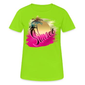 Gold Pink Sonne Palmen sunset - Frauen T-Shirt atmungsaktiv - Neongrün - Vorne - AI Model Female 172 dark (172cm)