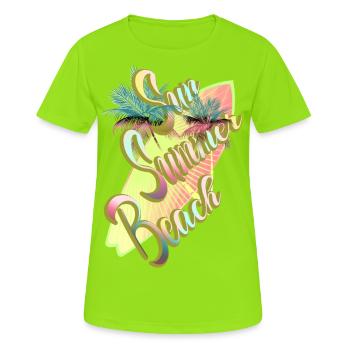 Surfen Sonne Sommer Strand und Palmen - Frauen T-Shirt atmungsaktiv - Neongrün - Vorne - AI Model Female 172 dark (172cm)