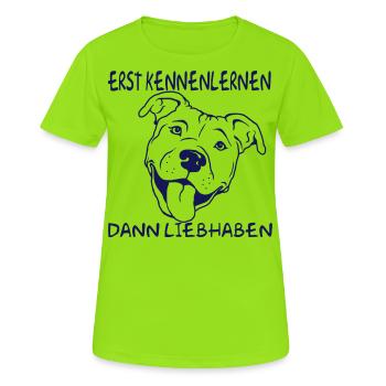 Erst Kennenlernen - Dann Liebhaben - Frauen T-Shirt atmungsaktiv - Neongrün - Vorne - AI Model Female 172 dark (172cm)