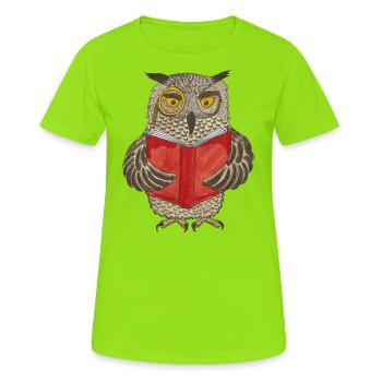 Leseeule Eule Bücherwurm lesen Buchliebe Leseratte - Frauen T-Shirt atmungsaktiv - Neongrün - Vorne - AI Model Female 172 dark (172cm)