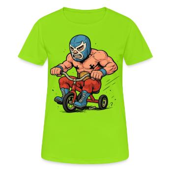 Lutteur avec masque sur tricycle - T-shirt respirant Femme - vert néon - Devant - AI Model Female 172 dark (172cm)