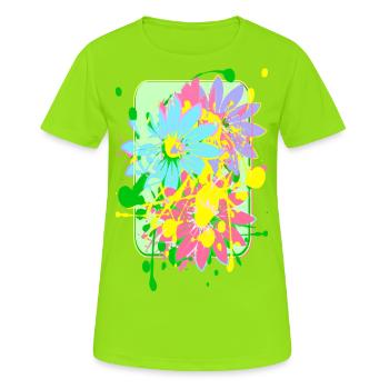 Fleurs d’été éclaboussures de couleur bande dessinée clip art - T-shirt respirant Femme - vert néon - Devant - AI Model Female 172 dark (172cm)