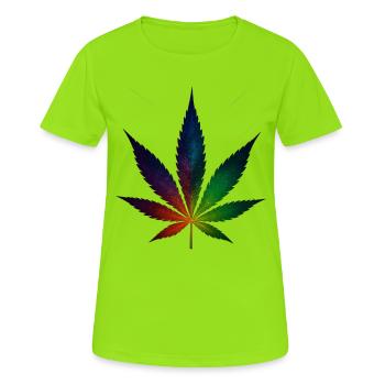 Galaxy Hanfblatt mit Sternschnuppen - Frauen T-Shirt atmungsaktiv - Neongrün - Vorne - AI Model Female 172 dark (172cm)