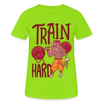 Muscle cat is training with balls of yarn - Women's Breathable T-Shirt - neon green - Front - AI Model Female 172 dark (172cm)