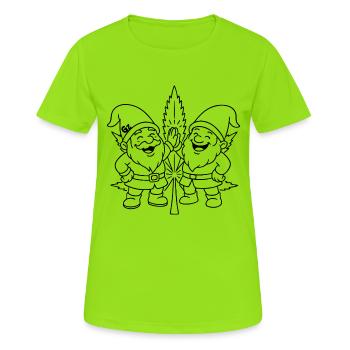 Zwergenfreunde mit Cannabisblatt - Frauen T-Shirt atmungsaktiv - Neongrün - Vorne - AI Model Female 172 dark (172cm)