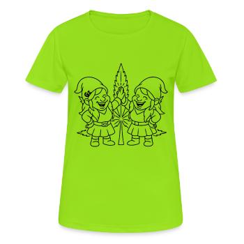 Zwergenfreundinnen mit Cannabisblatt - Frauen T-Shirt atmungsaktiv - Neongrün - Vorne - AI Model Female 172 dark (172cm)