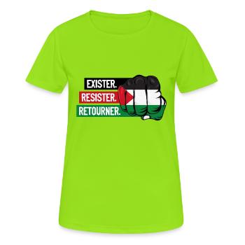 Poing_drapeau palestine_exister résister retourner - T-shirt respirant Femme - vert néon - Devant - AI Model Female 172 dark (172cm)