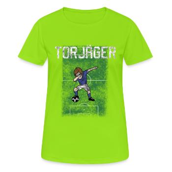 Torjäger Dabbing Fußball Geschenk Jungen - Frauen T-Shirt atmungsaktiv - Neongrün - Vorne - AI Model Female 172 dark (172cm)