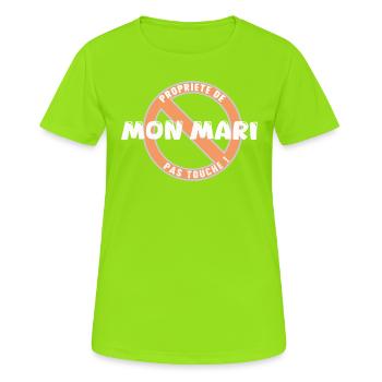 Propriété de mon mari, blanc - T-shirt respirant Femme - vert néon - Devant - AI Model Female 172 dark (172cm)