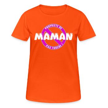 Mamas Eigentum, Weiß - Frauen T-Shirt atmungsaktiv - Neonorange - Vorne - AI Model Female 172 dark (172cm)