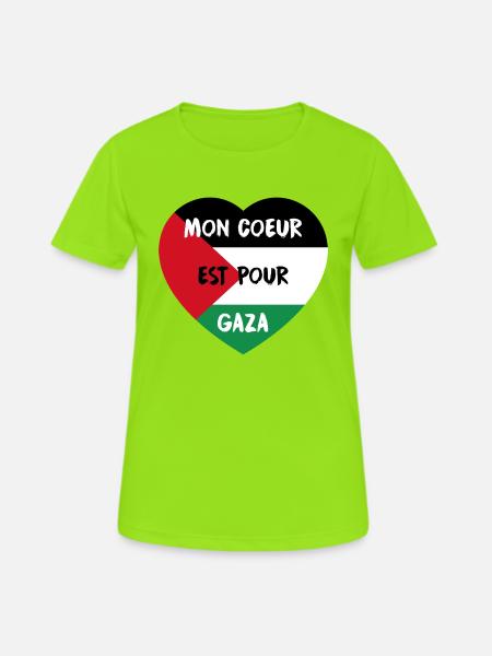 Mon Coeur est pour Gaza dans un drapeau Palestine - T-shirt respirant Femme - vert néon