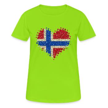 Ich Liebe Norwegen - Fahne Glitzer Nationalfarben - Frauen T-Shirt atmungsaktiv - Neongrün - Vorne - AI Model Female 172 dark (172cm)