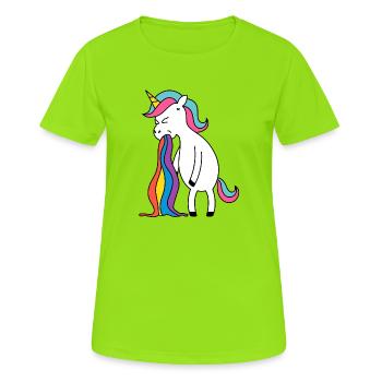 Einhorn Regenbogen Kotze. Kein Bock Lustlos Würgen - Frauen T-Shirt atmungsaktiv - Neongrün - Vorne - AI Model Female 172 dark (172cm)