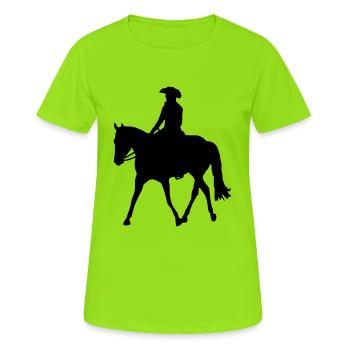 Westernreiter im Jog - Frauen T-Shirt atmungsaktiv - Neongrün - Vorne - AI Model Female 172 dark (172cm)
