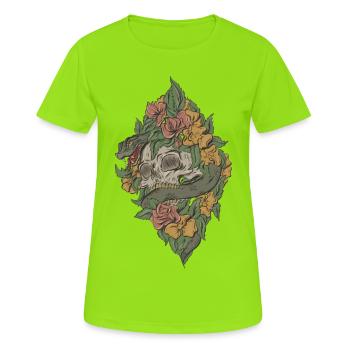 Motiv mit Schlange und Totenkopf - Frauen T-Shirt atmungsaktiv - Neongrün - Vorne - AI Model Female 172 dark (172cm)
