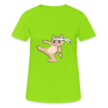 Karate Katze / Kampfkunst - Frauen T-Shirt atmungsaktiv - Neongrün - Vorne - AI Model Female 172 dark (172cm)
