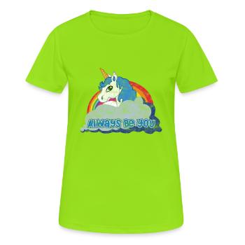 Always be you (Unicorn) grunge - Frauen T-Shirt atmungsaktiv - Neongrün - Vorne - AI Model Female 172 dark (172cm)
